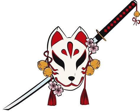 Illustration of Fox Mask with Sword | Japanese tattoo symbols, Japanese ...