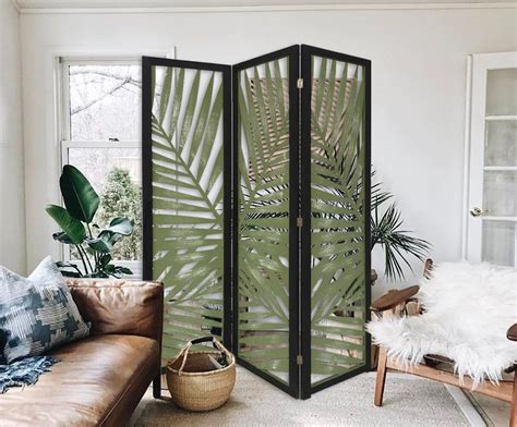 Panel Green Room Divider With Tropical Leaf Decorative Room