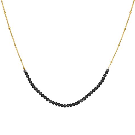 Collier Chaîne Argent Doré Avec Pierres Spinelle Noir