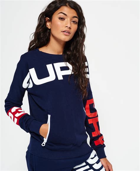 Womens Left Field Sports Crew Jumper In Sports Navy Superdry Uk