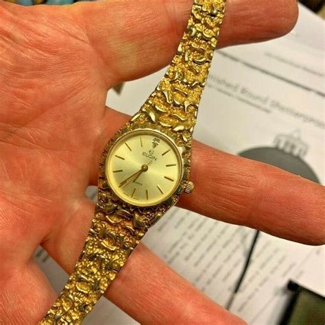 Vintage Elgin End 01 012 Ladies Gold Nugget Diamond Quartz Watch New