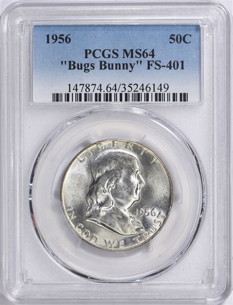 1956 Franklin Half Dollar Bugs Bunny Fs 401 Pcgs Ms 64 Item 1752361