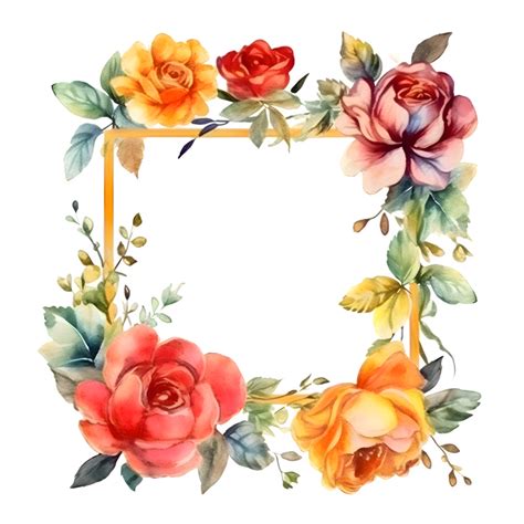 Botanical Flower Frame Design With Wildflowers Leaves And Branches