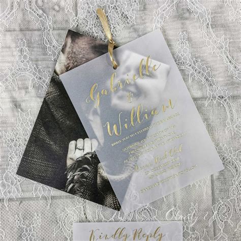 Gold Foil Vellum Paper Layered Photo Wedding Invitations CFI009