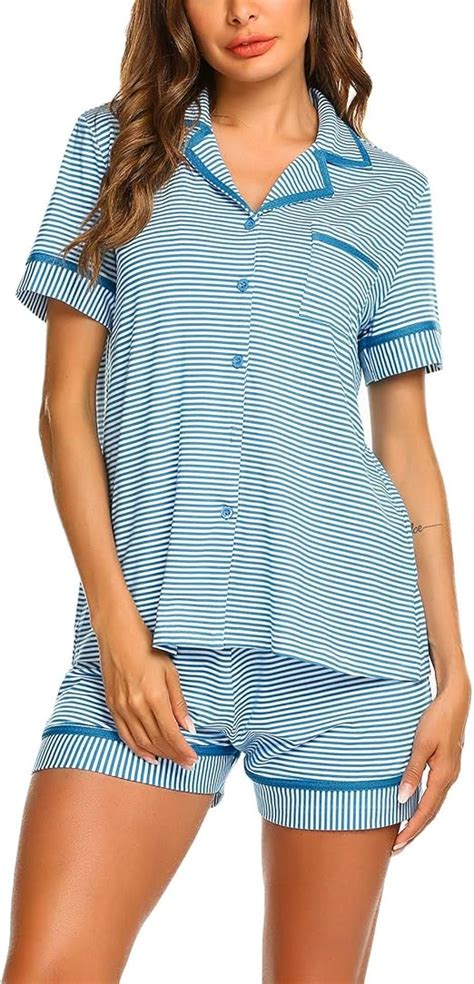 Ekouaer Women S Short Sleeved Summer Striped Pyjama Set Sleepwear Two