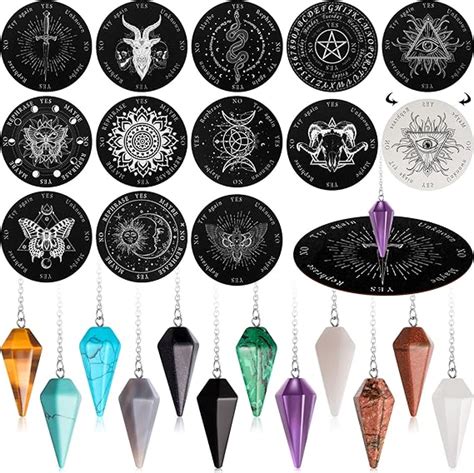 24 Pieces Crystal Pendulums Bulk Set Pendulum Board And