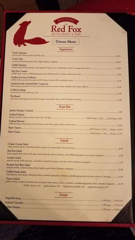 Menu At Red Fox Restaurant Middletown