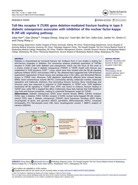 Pdf Toll Like Receptor 9 Tlr9 Gene Deletion Mediated Fracture Healing In Type Ii Diabetic