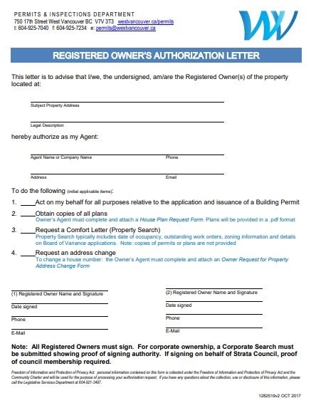 Free Letter Of Authorization From Property Owner Template Doc