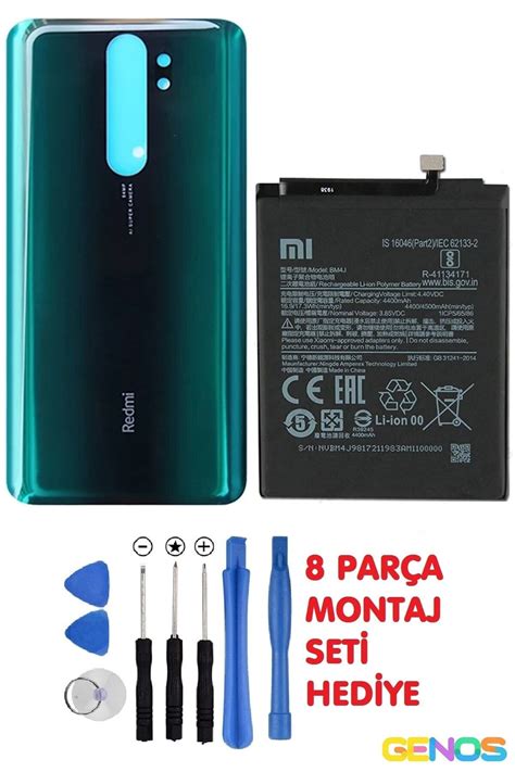 Genos Xiaomi Redmi Note 8 Pro Uyumlu Cam Kapak Batarya Pil Kapağı Yeşil