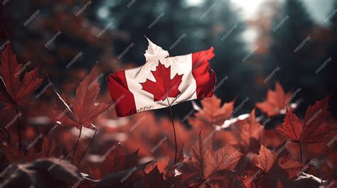 Premium AI Image | A canadian flag in a field of red leaves Canada Day