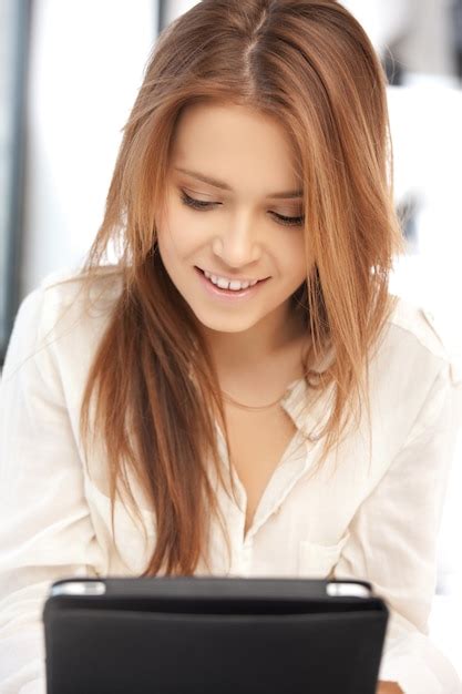 Premium Photo Picture Of Happy Woman With Tablet Pc Computer