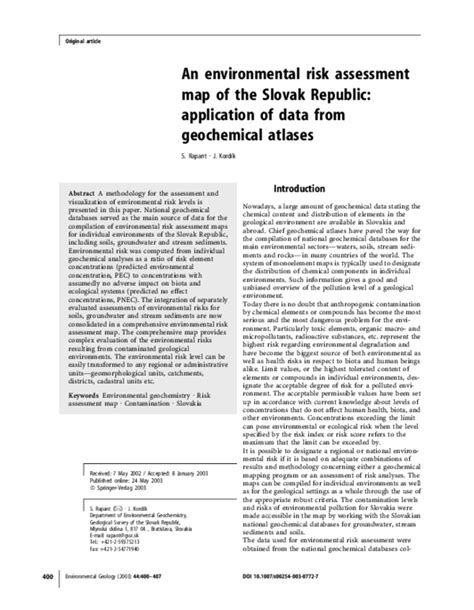 Pdf An Environmental Risk Assessment Map Of The Slovak Republic