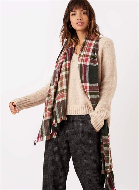 Carbon Hibiscus Cashmere Plaid Stole Scarves Brora