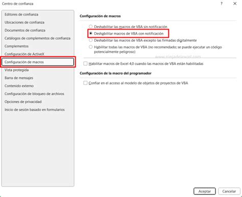 Activar Y Desativar La Seguridad De Macros En Excel Ninja Del Excel