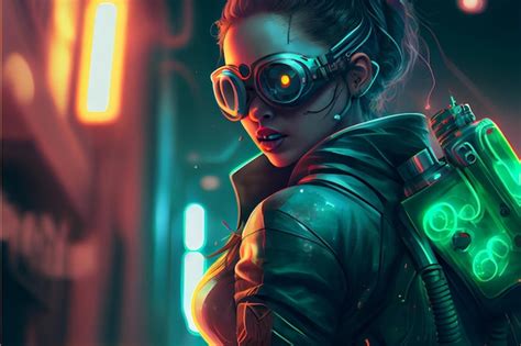 Premium Ai Image Cyberpunk Woman Wearing Helmet And Glasses With Acid