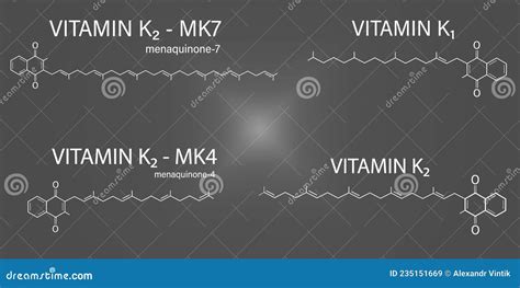 Chemical Structure Of Vitamin K And K Skeletal Formula Stock Vector