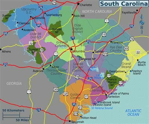 Large regions map of South Carolina state | South Carolina state | USA