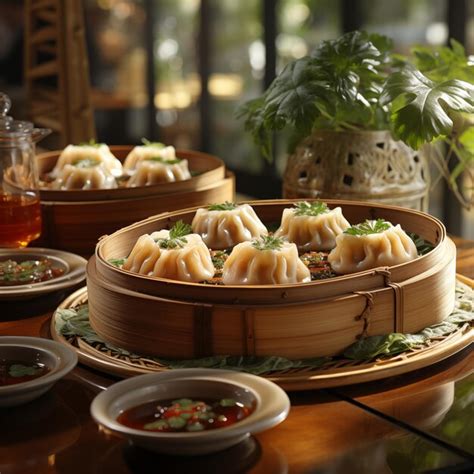 Premium Photo Asian Chinese Dim Sum Dumplings In The Hot Wooden Steamer