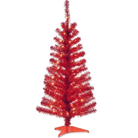 4 Red Tinsel Tree With Clear Lights