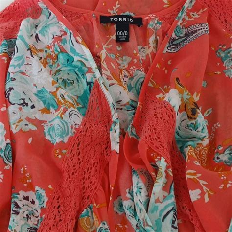 Torrid Kimonos And Yukatas Torrid Kimono Floral Lace Inset Coral