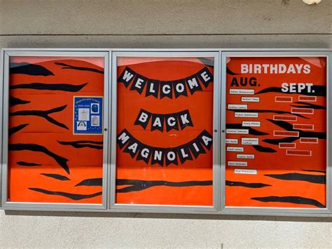 Welcome back bulletin board. Tiger stripes background with welcome back sign. Seasonal Bulletin ...