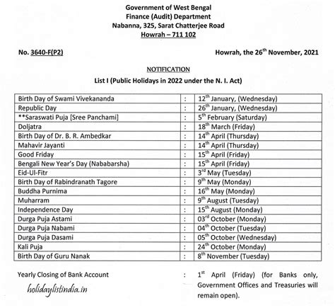 West Bengal State Holiday List Tarah Francene