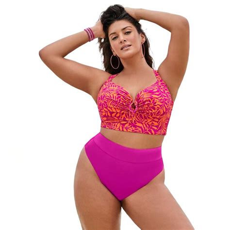 Swimsuits For All Women S Plus Size Bra Sized Tie Front Longline Underwire Bikini Top SHEIN USA