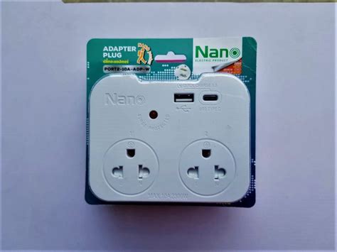 Nano ปลั๊กอะแดปเตอร์ ปลั๊กพกพา 2 ช่อง มี Usb Type A Type Cquick