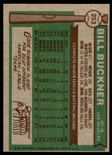 Topps Bill Buckner Ex Mint Los Angeles Dodgers Ebay