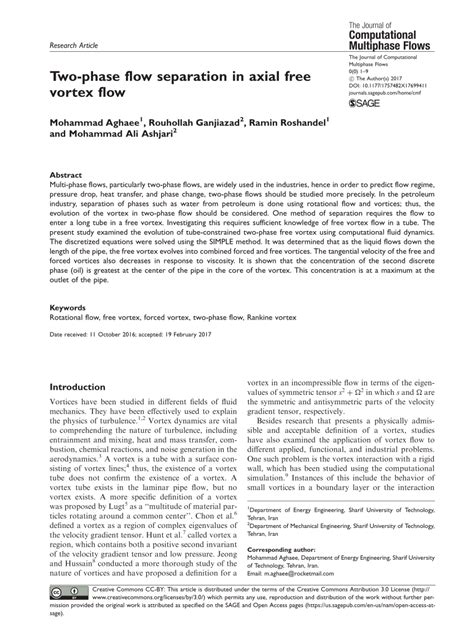 Pdf Two Phase Flow Separation In Axial Free Vortex Flow