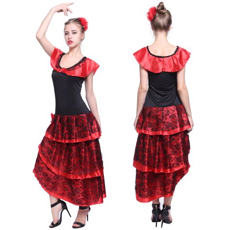 Ladies Spanish Flamenco Fancy Dress Senorita Rumba Salsa Costume Dance