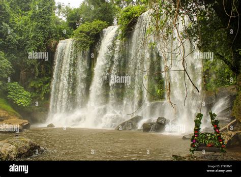 Swing at Kulen Mountain waterfall, It is the holly water. Kulen ...