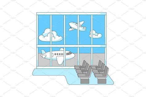 Airport window with airplanes. | Transportation Illustrations ...