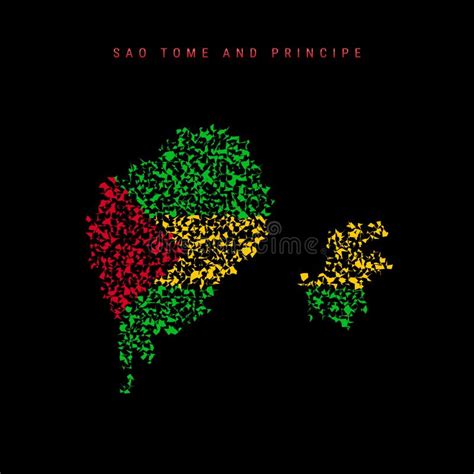 Sao Tome And Principe Flag Map Chaotic Particles Pattern In The Saint Thomas And Prince Flag