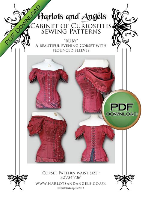 Ruby Victorian Steampunk Corset Pattern. Sewing Pattern size