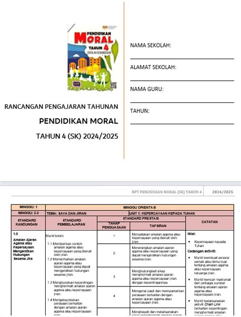 RPH Pendidikan Moral Tahun 4 2024 2025 Version 2 RPH PAK21