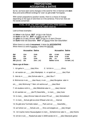 Nominative Accusative And Dative Cases In German Teaching Resources