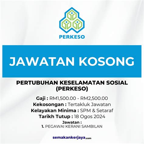 Jawatan Kosong PERKESO Minima SPM Layak Mohon Tarikh Tutup 18 Ogos