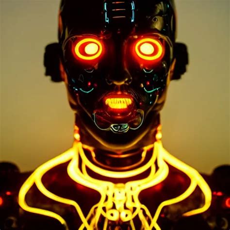 A Male Cybernetic Person With Orange Glowing Eyes Stable Diffusion