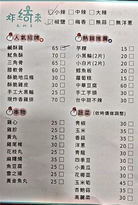 菜單menu 炸綺來鹽酥雞 張文綺 藝人名店 鹹酥雞 甜不辣 鱈魚版 Sogo 台中 德國香腸 台中阿任的joomla3網站