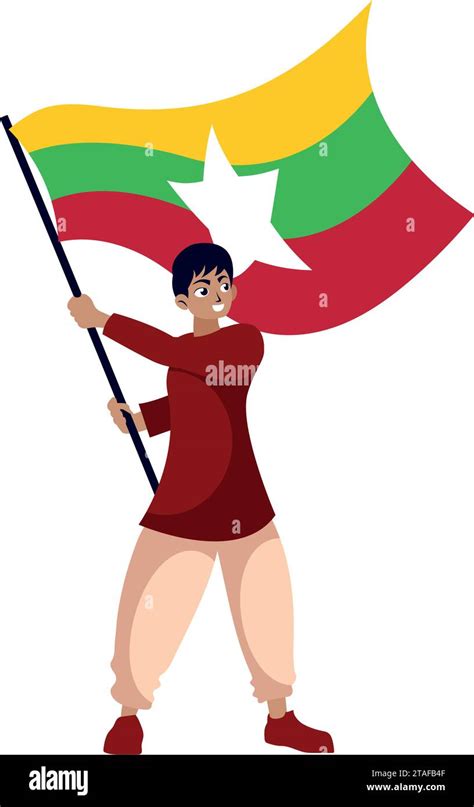 Myanmar Independence Day Illustration With Man Holding Flag Stock