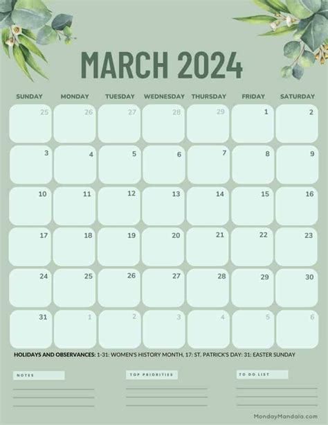 March 2024 Calendar Printable Free Portrait Erica Jacinda