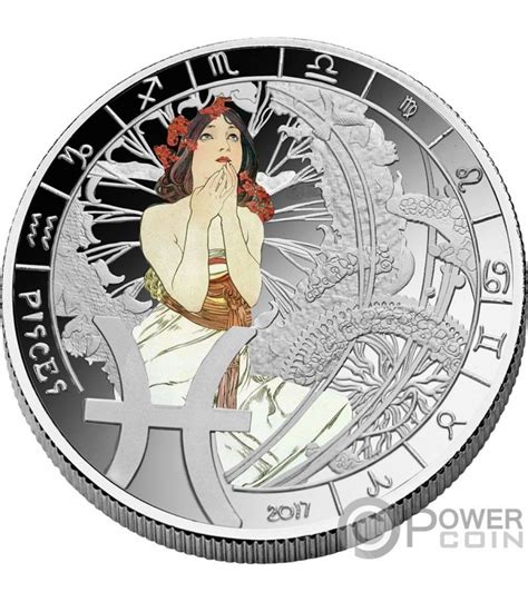 Pisces Fische Zodiac Signs Mucha Edition Silber Plated M Nze Francs