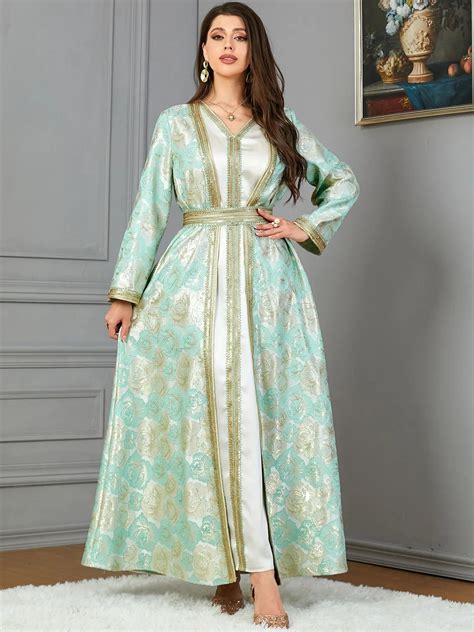 Eid Muslim Dress Abaya Piece Sets Women Jalabiya Morocco Party