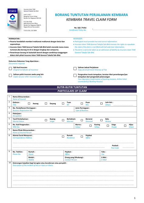 Pdf Insurans Islam Taib General Takaful Sdn Bhd Borang Dokumentips