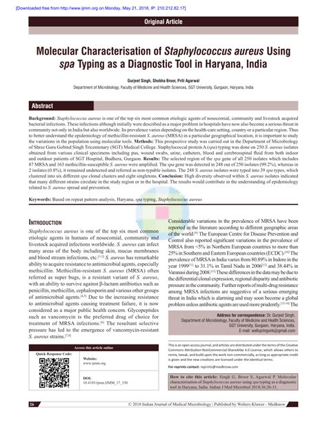 Pdf Molecular Characterisation Of Staphylococcus Aureus Using Spa