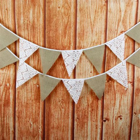 New Flags M White Lace Burlap Fabric Bannerswedding Bunting Decor