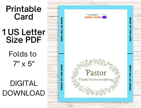 Printable Pastor Appreciation Card Pastor Thank You Card Thank You