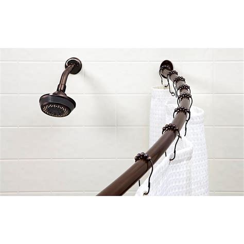 MOEN 72 in. Adjustable Curved Shower Rod in Old World Bronze with Shower Curtain Rings (12-Pack ...